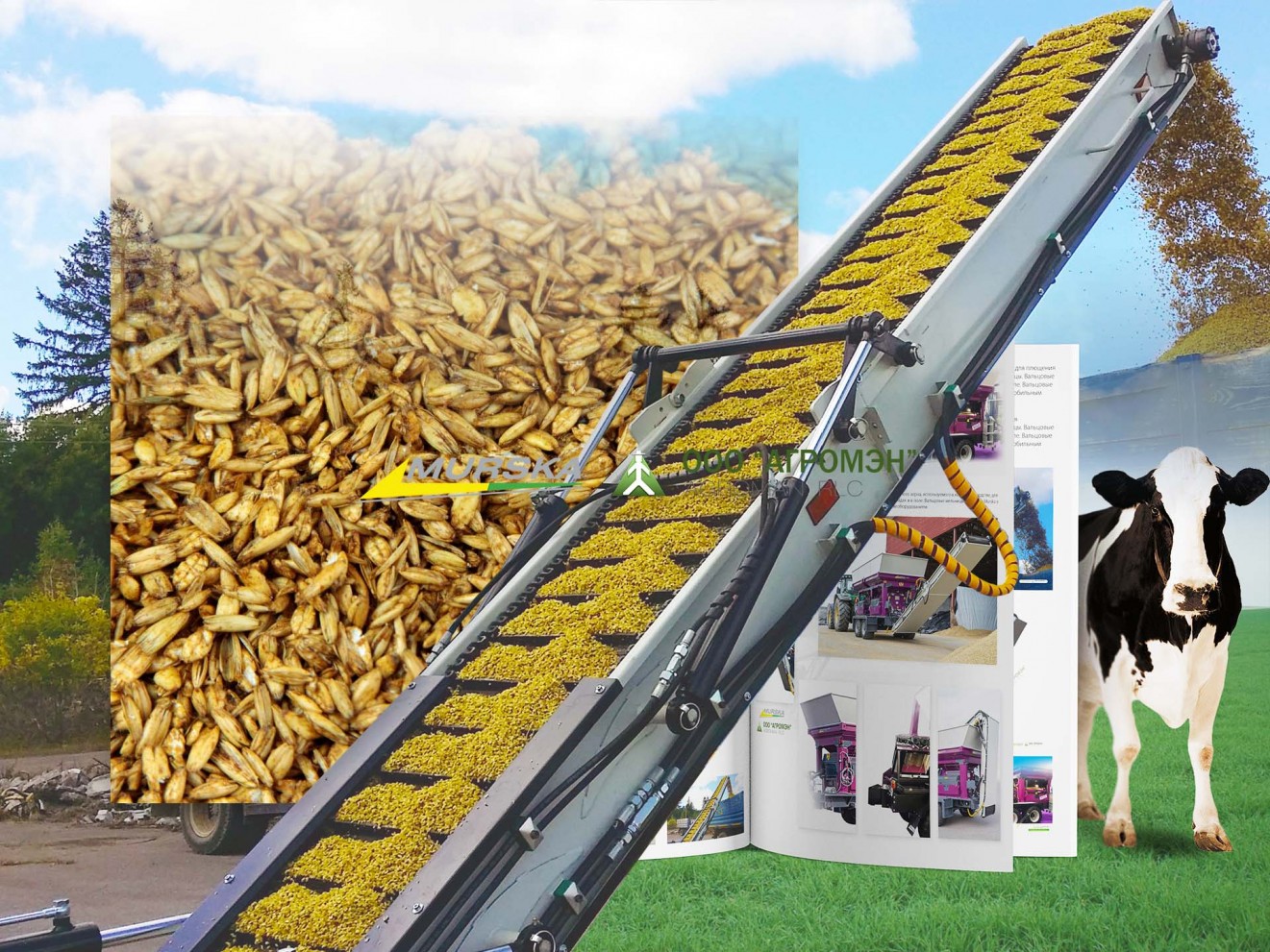 Мельница плющилка вальцовая Murska 2000 S2x2 Max с ленточным транспортером